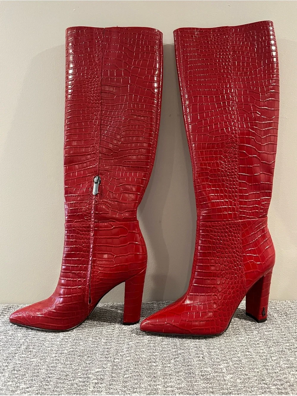 Sam Edelman Women’s Raakel Red Croc-Embossed Over-the-Knee Pointed Toe Boots
